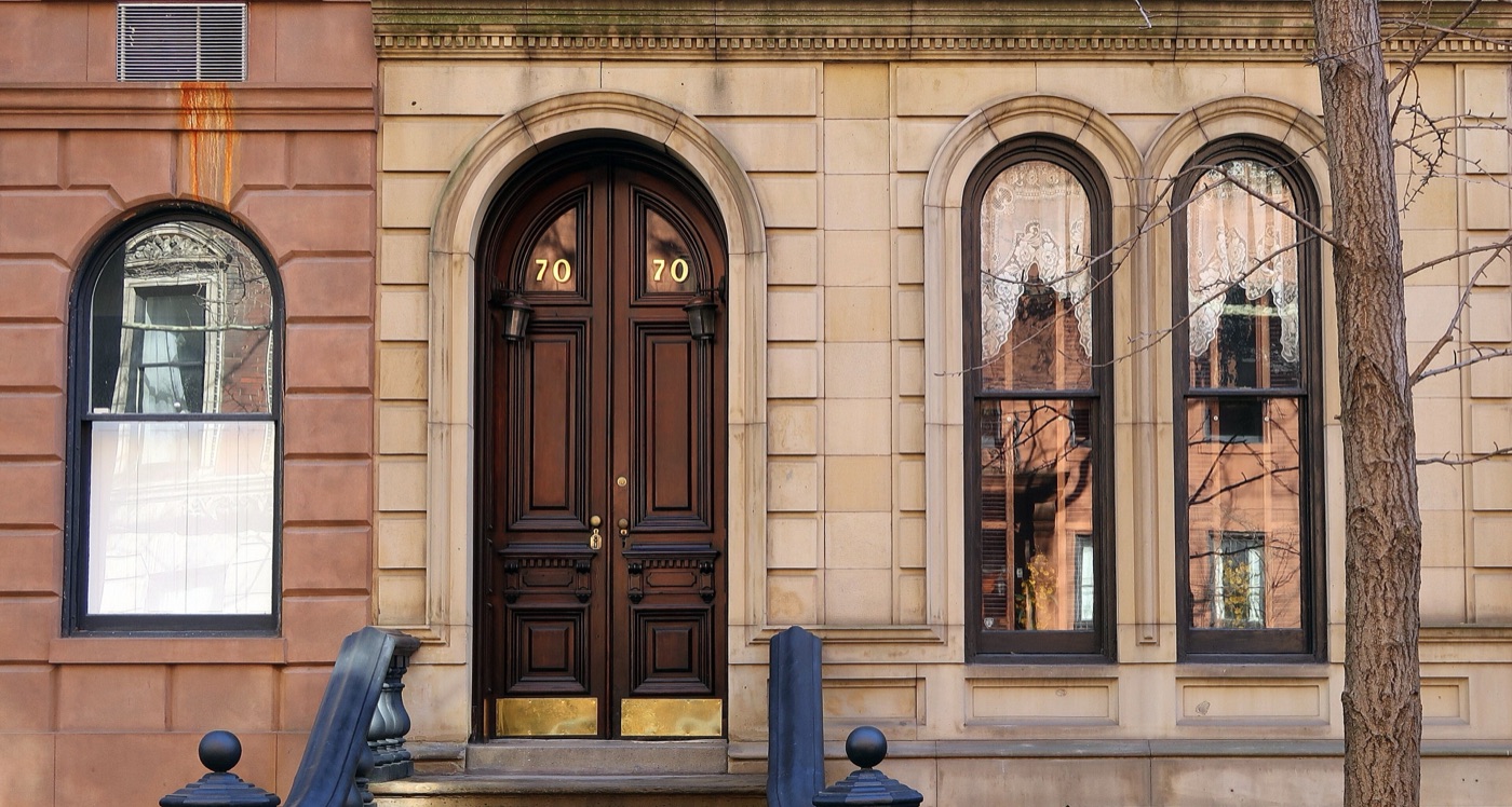 The front door of number 70, a Manhattan townhouse